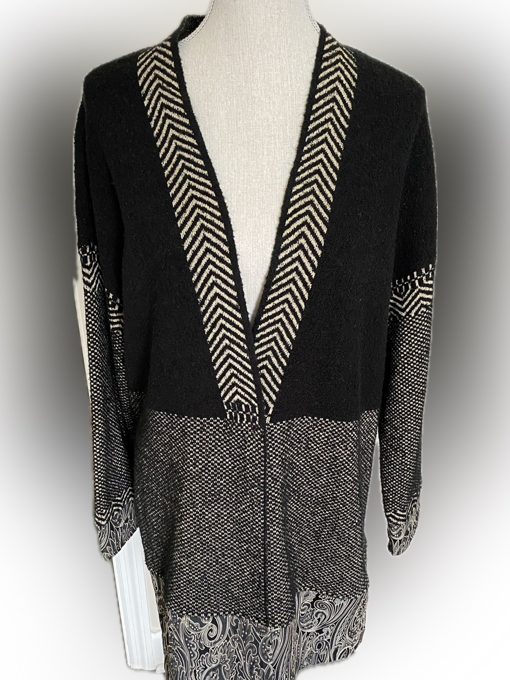 Chico’s cream & black sweater jacket